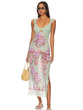 Free People Sage Green Floral Midi Dress